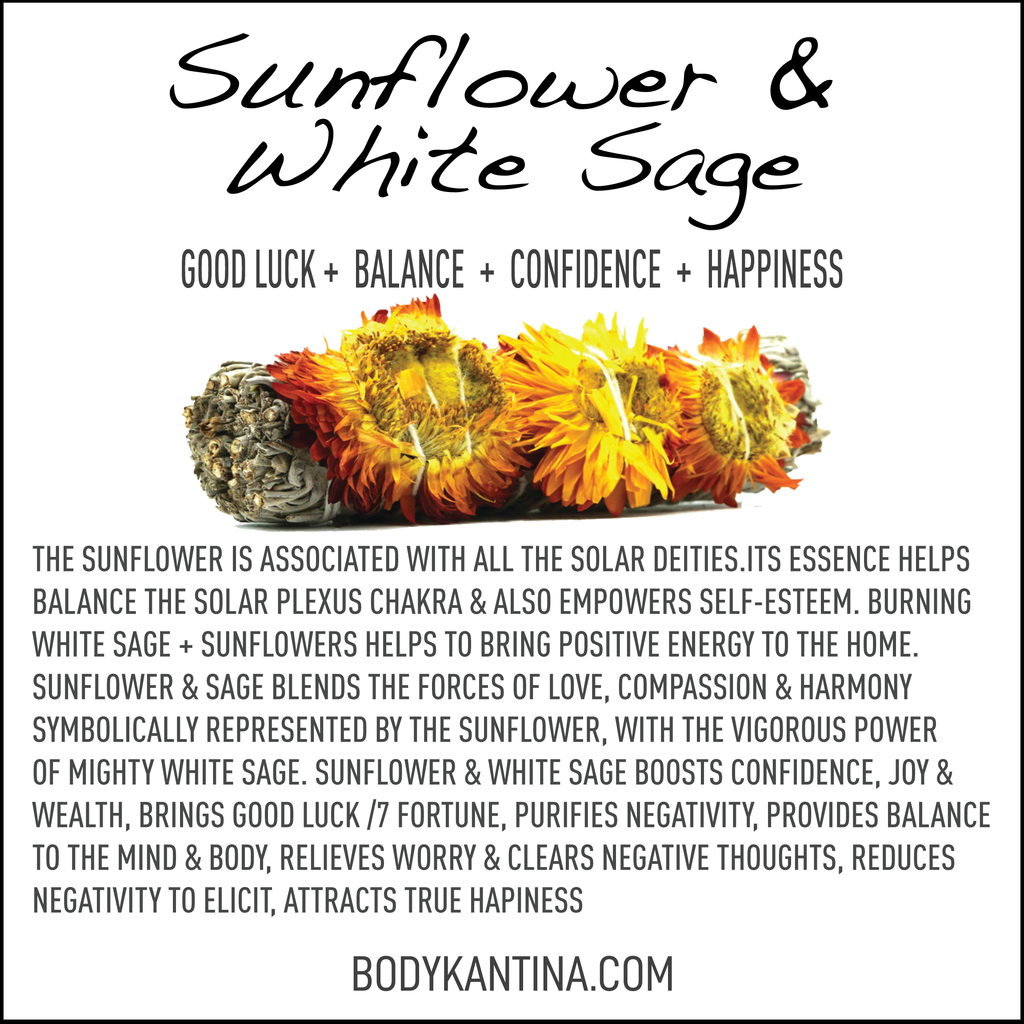 YELLOW SUNFLOWER AND WHITE SAGE SMUDGE STICK BUNDLE