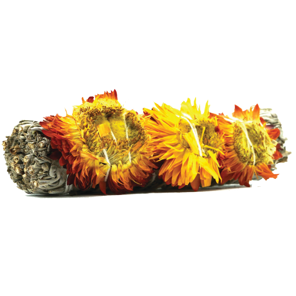 YELLOW SUNFLOWER AND WHITE SAGE SMUDGE STICK BUNDLE